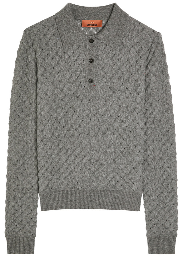 Photo: Missoni Textured-knit Cashmere Polo top Grey