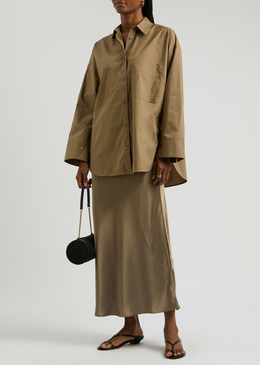 BY Malene Birger Boshan Satin Midi Skirt Light Brown