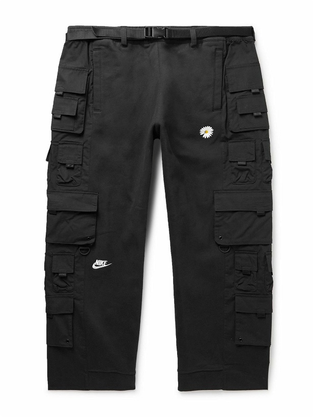 Photo: Nike - PEACEMINUSONE NRG CF Straight-Leg Logo-Embroidered Cotton-Blend Trousers - Black