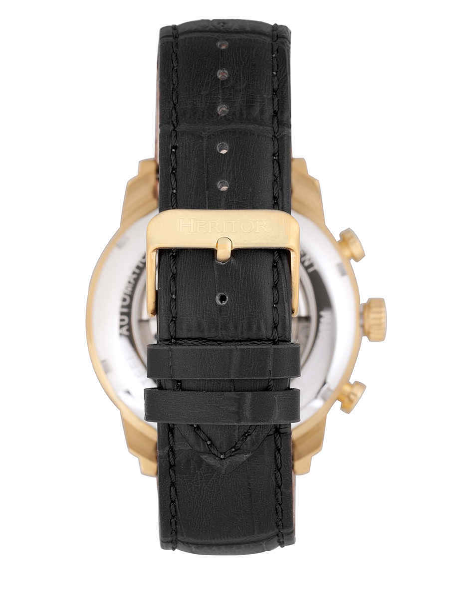 Heritor Arthur Automatic Black Dial Black Leather Mens Watch HR7905