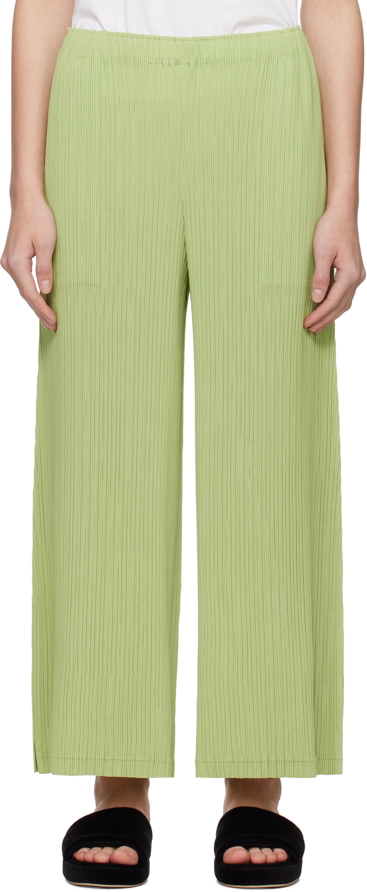 ISSEY MIYAKE Green Hatching Bottoms Trousers