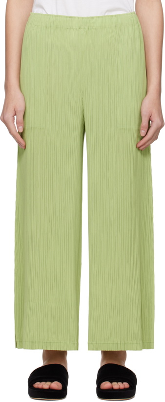 Photo: ISSEY MIYAKE Green Hatching Bottoms Trousers