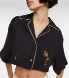 Palm Angels Embroidered cropped linen shirt