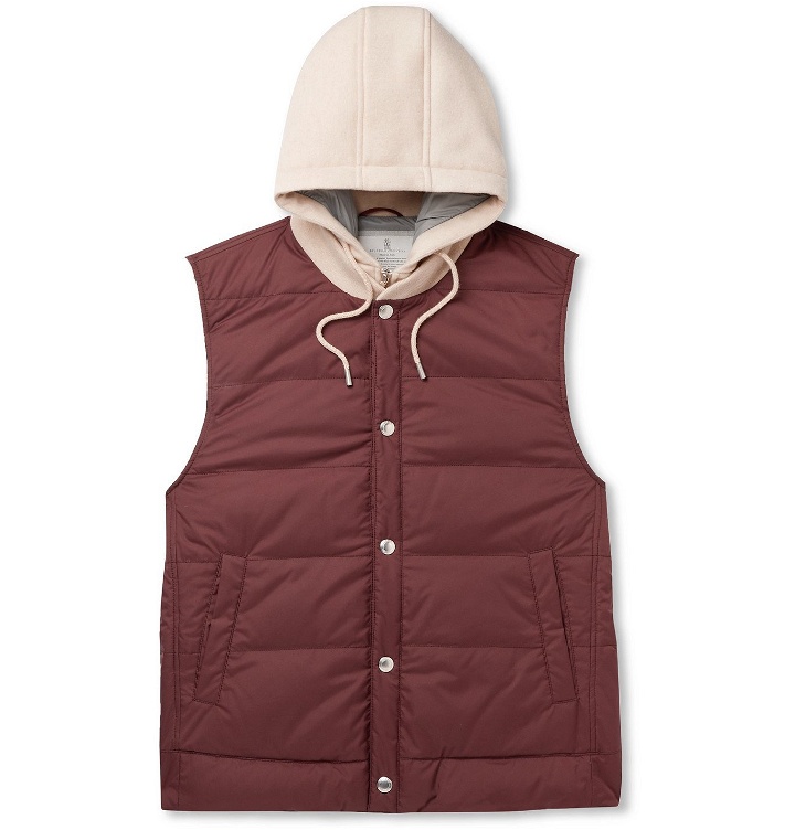 Photo: Brunello Cucinelli - Wool-Jersey and Quilted Shell Hooded Down Gilet - Brown