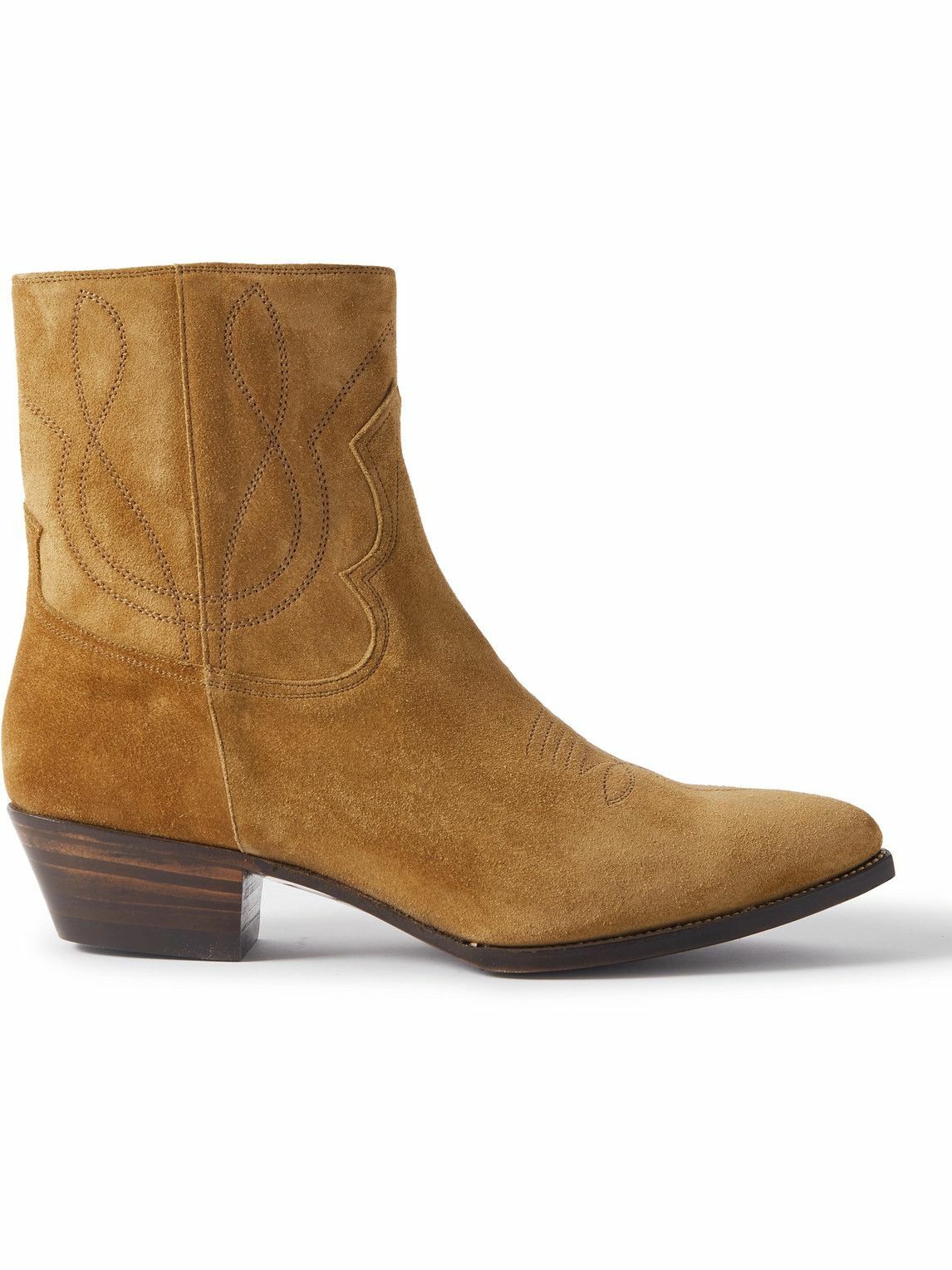 CELINE - Western Embroidered Suede Boots - Brown
