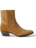 CELINE - Western Embroidered Suede Boots - Brown