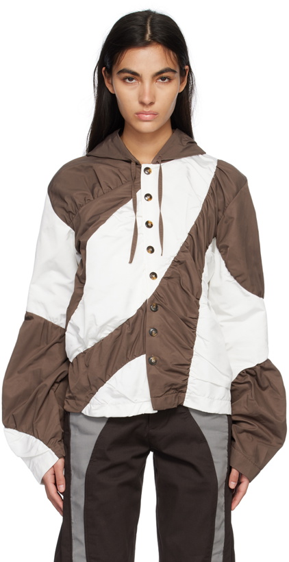 Photo: Strongthe Brown & White Paneled Hoodie