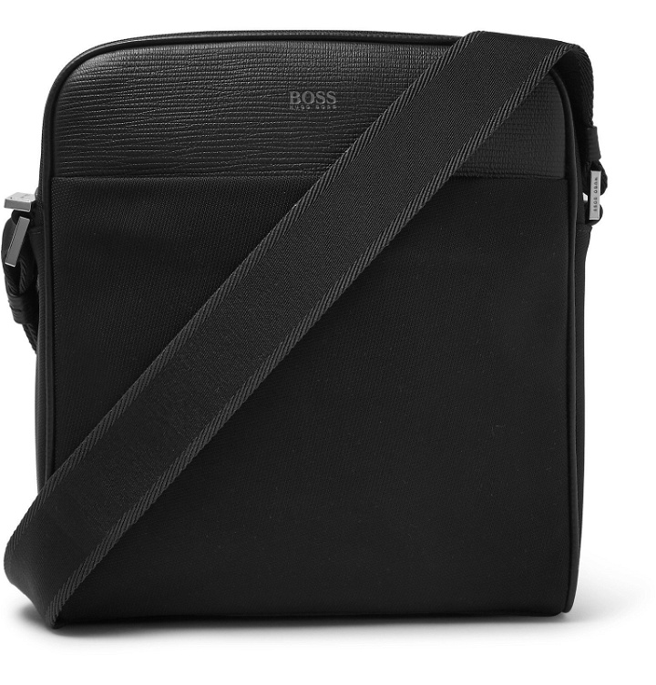 Photo: Hugo Boss - Meridian Cross-Grain Leather-Trimmed Canvas Messenger Bag - Black