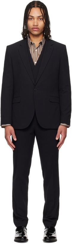 Photo: Hugo Black Three-Piece Extra-Slim-Fit Stretch-Cotton Seersucker Suit