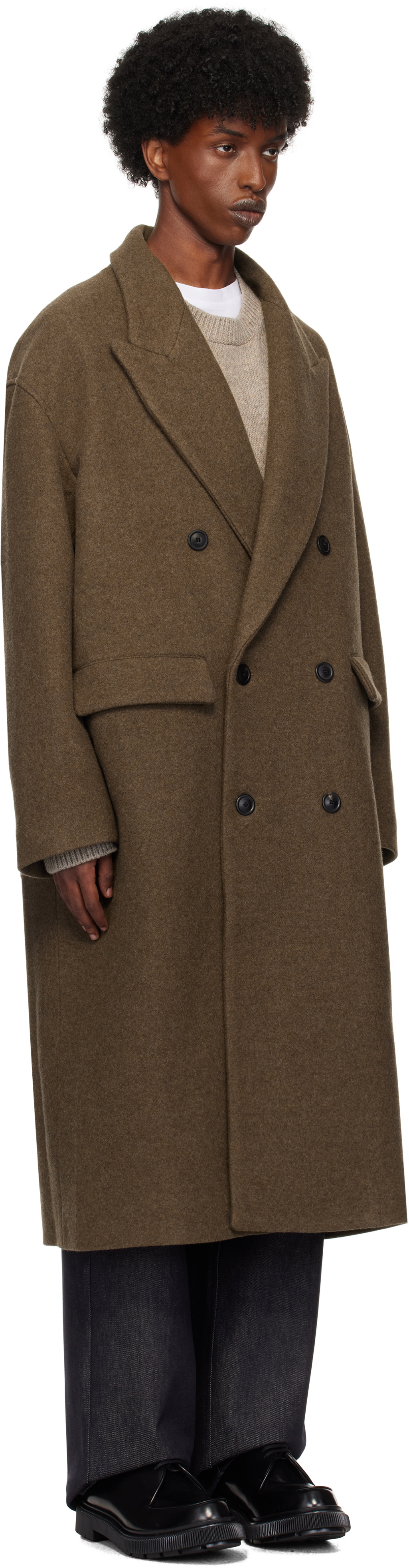 Lownn Taupe Wool Cashmere Double-Breasted Coat