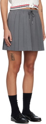 Thom Browne Gray Wool Seersucker Drawstring Pleated Miniskirt