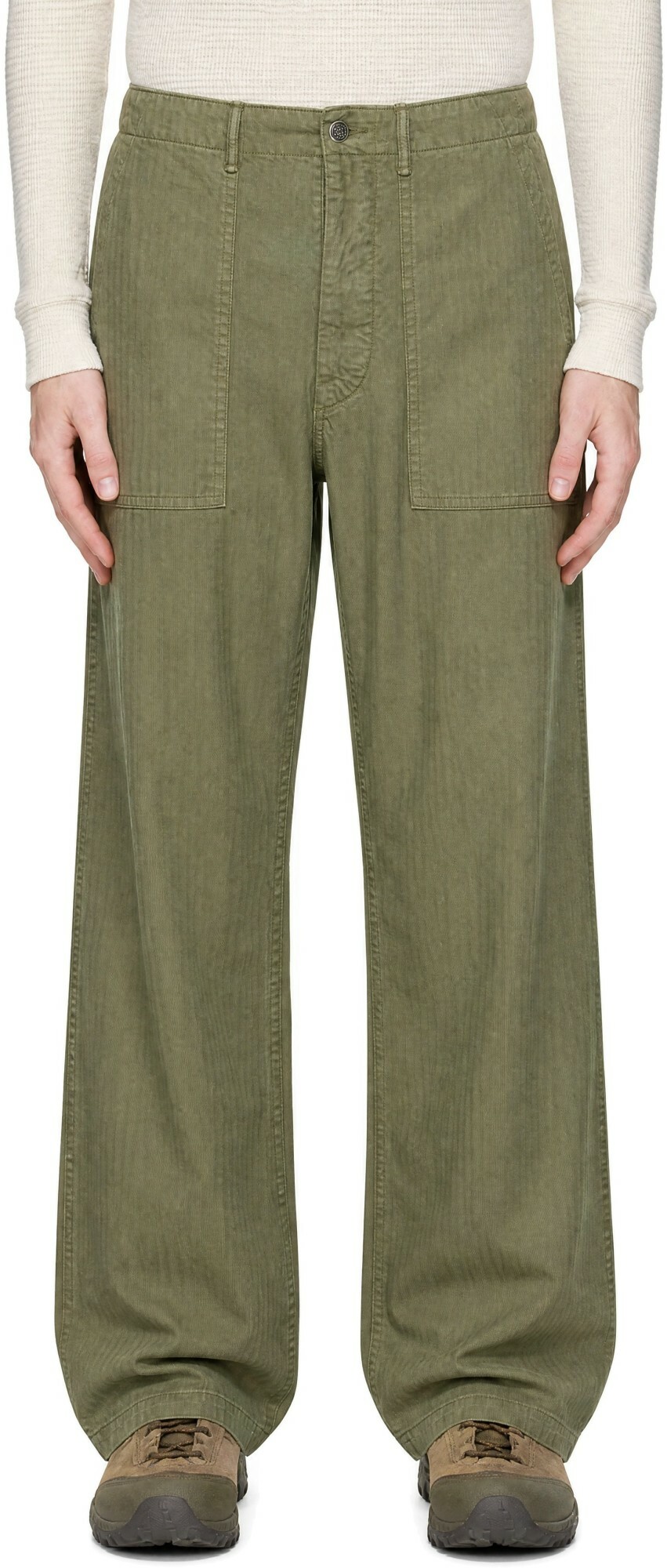 RRL Khaki Herringbone Utility Trousers