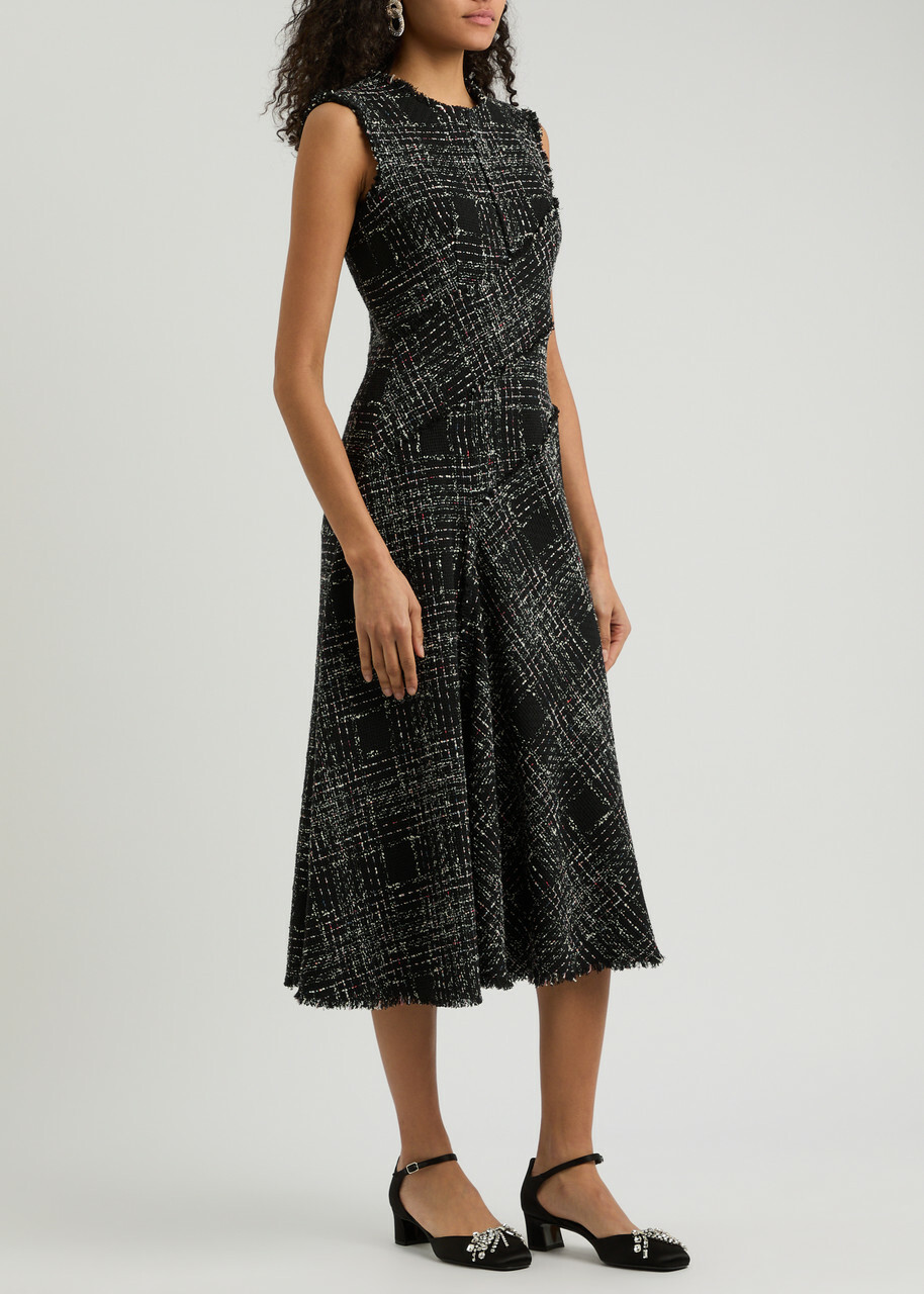 knee length dresses for ladies Ellouise Embellished Tweed Midi Dress in Black main image 0