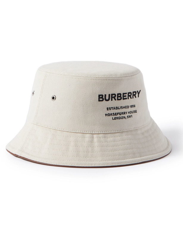 Photo: Burberry - Logo-Embroidered Leather-Trimmed Cotton-Canvas Bucket Hat - Neutrals