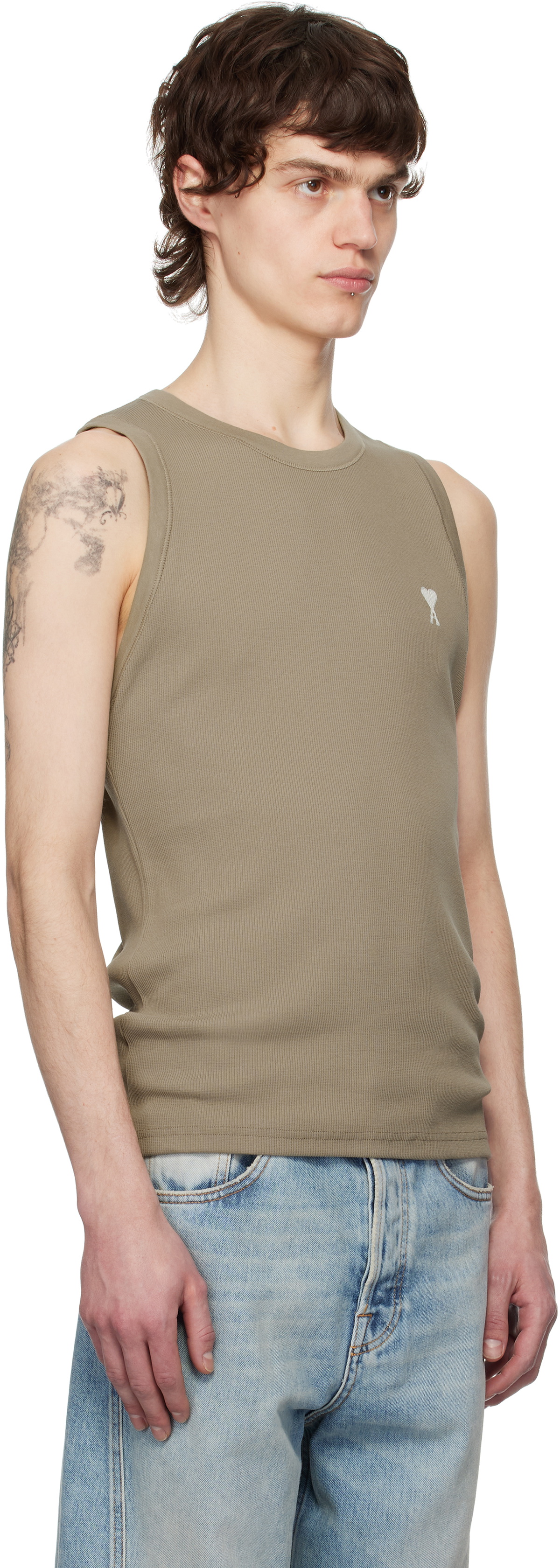 AMI Paris Khaki Cotton Rib Ami de Coeur Tank Top