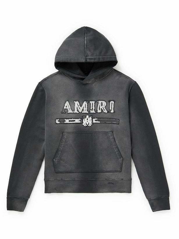 Photo: AMIRI - Logo-Appliquéd Distressed Cotton-Jersey Hoodie - Black