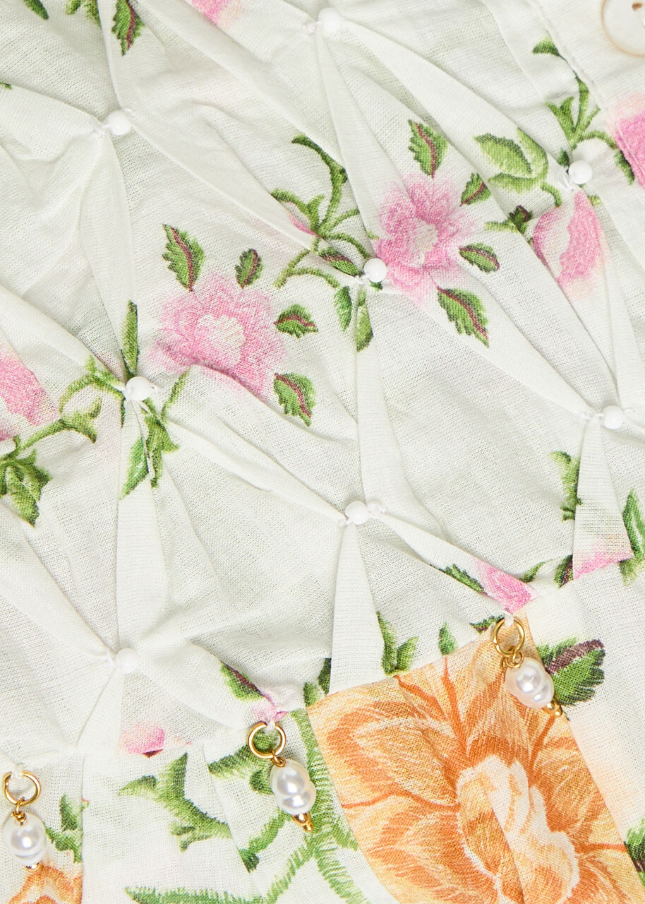 Farm Rio Folk Floral-print Cotton Blouse Multicoloured
