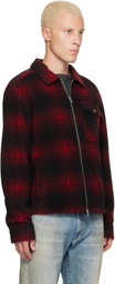 Moncler Red Check Jersey Zip-Up Shirt