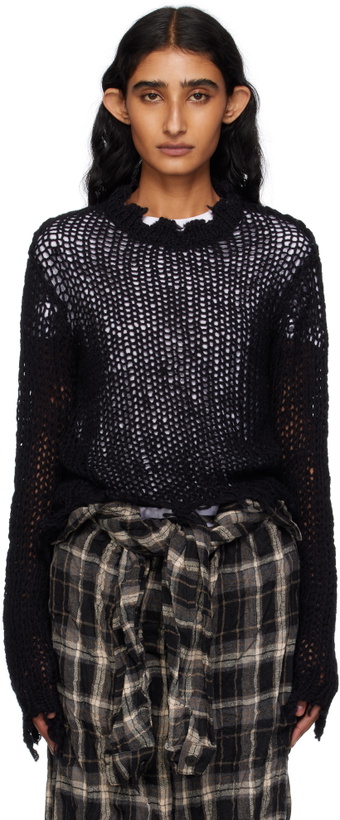 Photo: OPEN YY Black Distressed Crop Knit Sweater