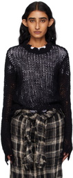 OPEN YY Black Distressed Crop Knit Sweater