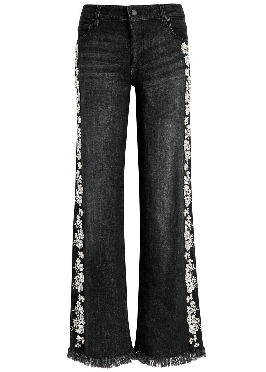 Alice + Olivia Roxie Embellished Straight-leg Jeans Black