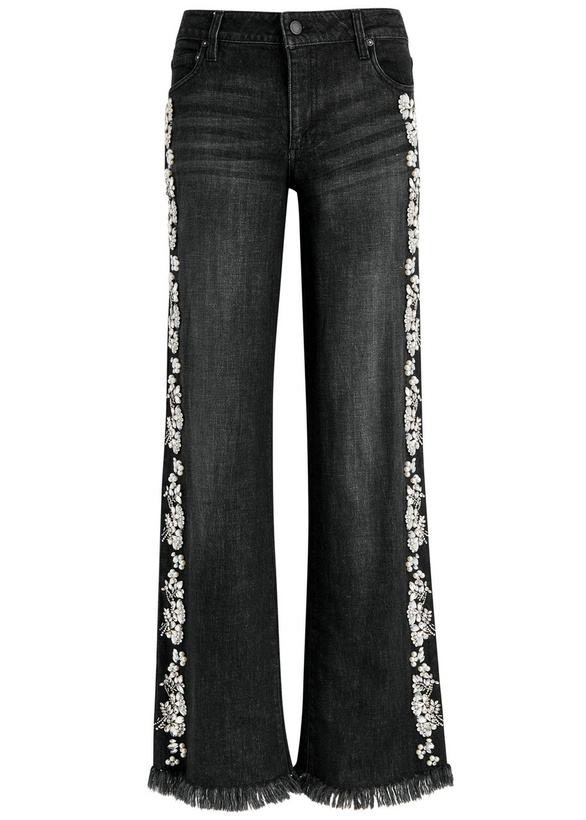 Photo: Alice + Olivia Roxie Embellished Straight-leg Jeans Black