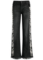 Alice + Olivia Roxie Embellished Straight-leg Jeans Black