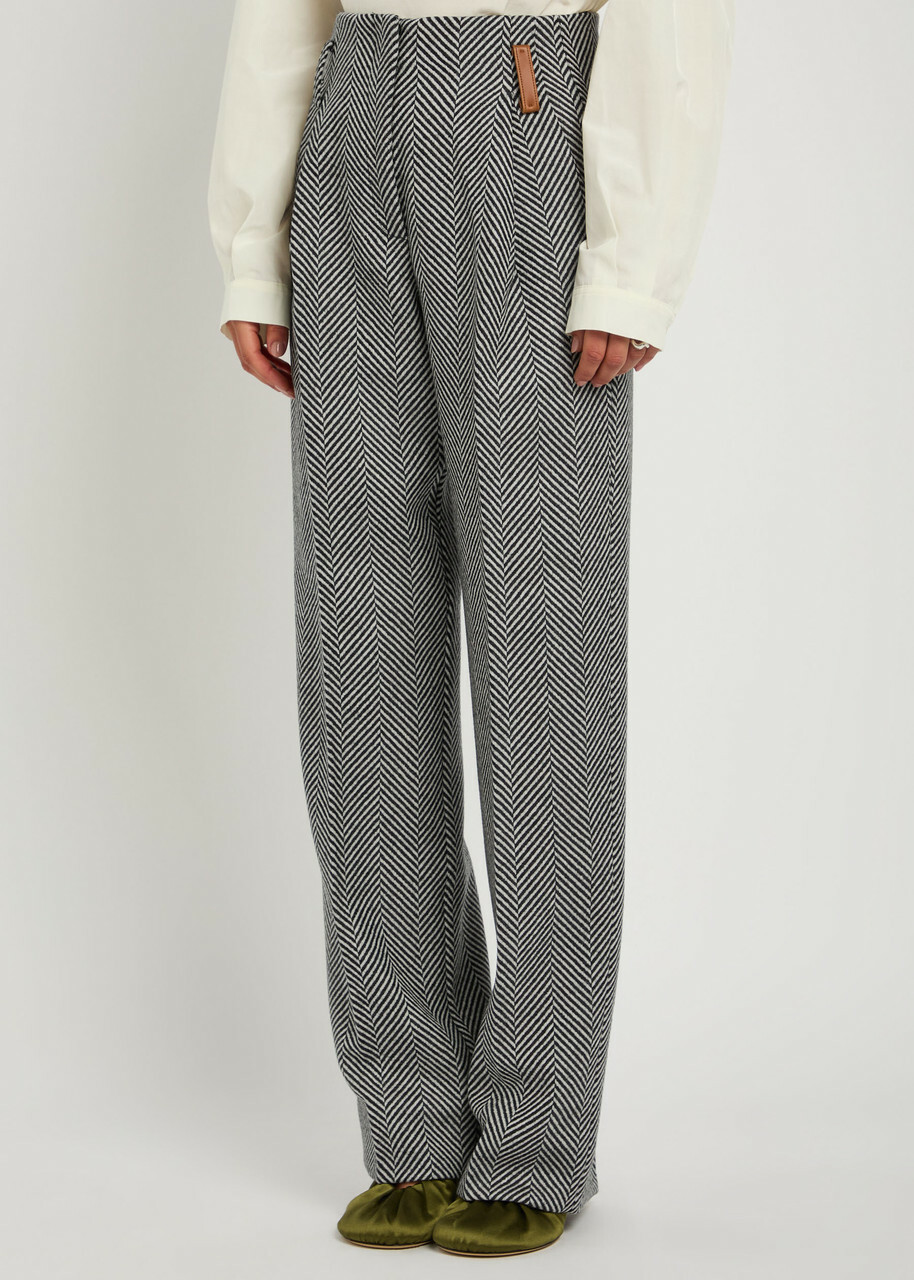 Forte_forte Chevron Wool Straight-leg Trousers Grey