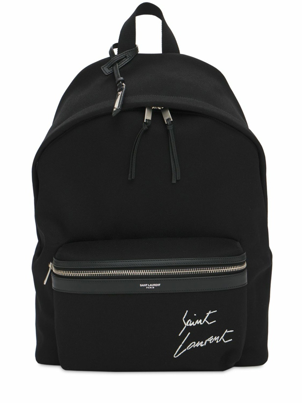 Photo: SAINT LAURENT - Embroidered Detail Canvas Backpack