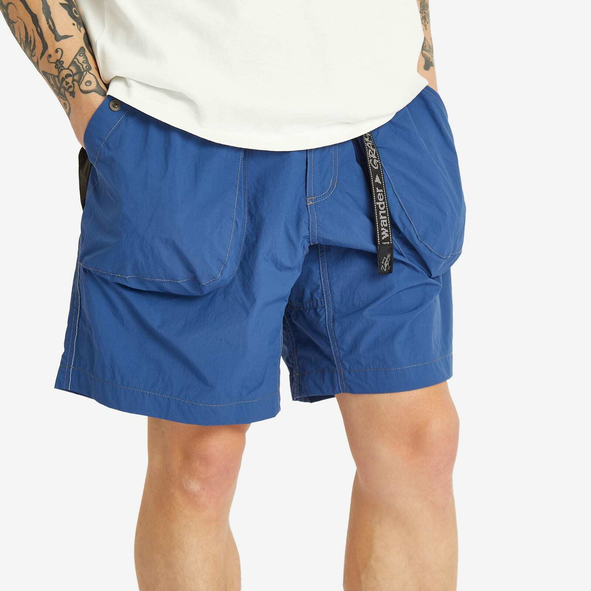 Gramicci Men's x and wander Brushed Nylon Short in Blue Gramicci