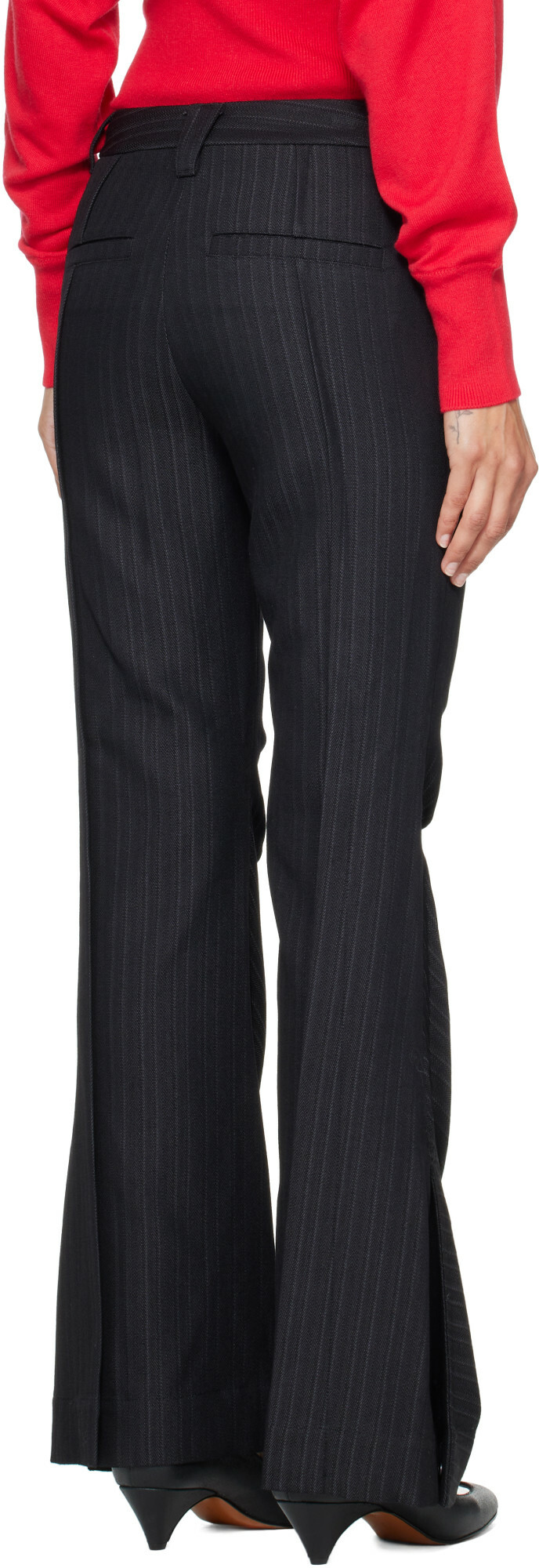 OPEN YY Black Stripe Tailored Bootcut Trousers
