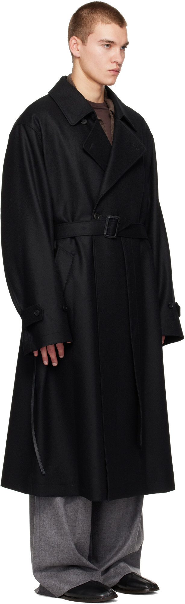 ssstein Black Wool Melton Oversized Double Breasted Coat