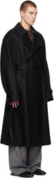 ssstein Black Wool Melton Oversized Double Breasted Coat