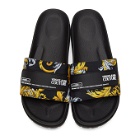 Versace Jeans Couture Black and Gold Baroque Print Slides