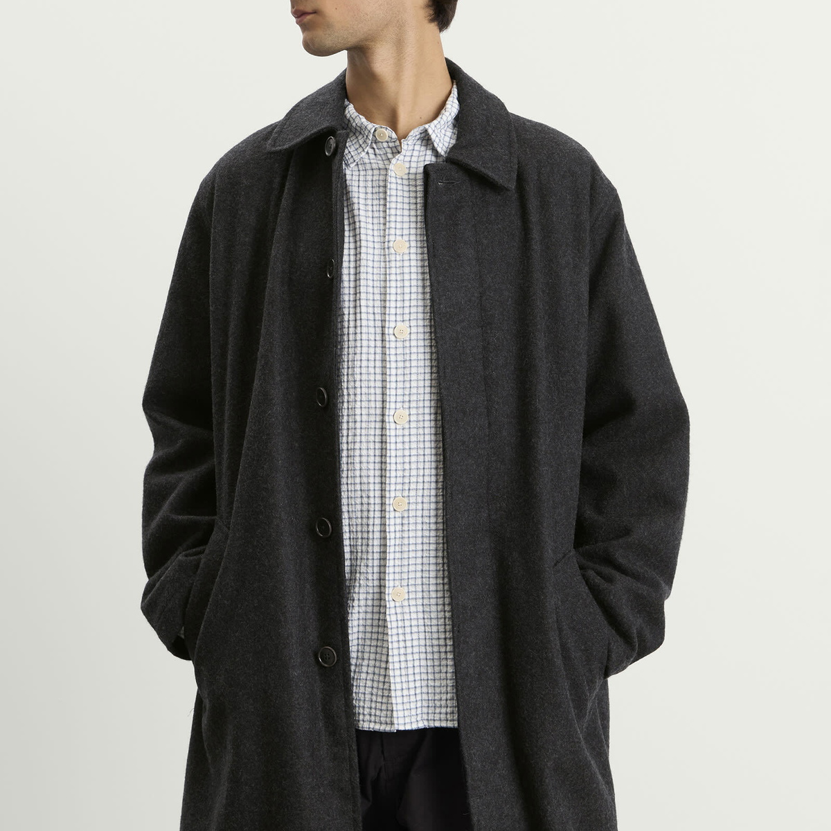 Universal Works Men's Mowbray Mac Coat in Grey Marl