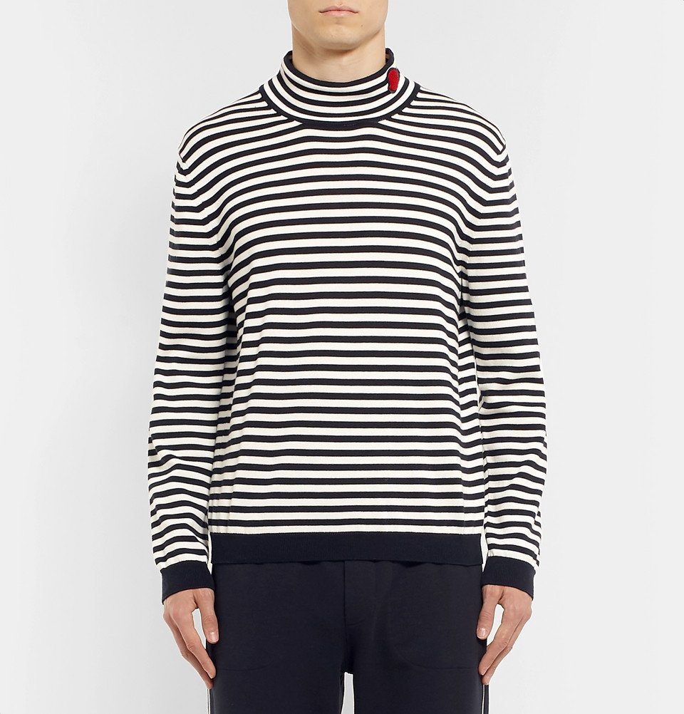 Moncler - Slim-Fit Appliquéd Striped Cotton Rollneck Sweater - Men - Black