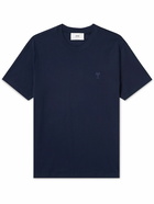 AMI PARIS - Logo-Embroidered Cotton-Jersey T-Shirt - Blue