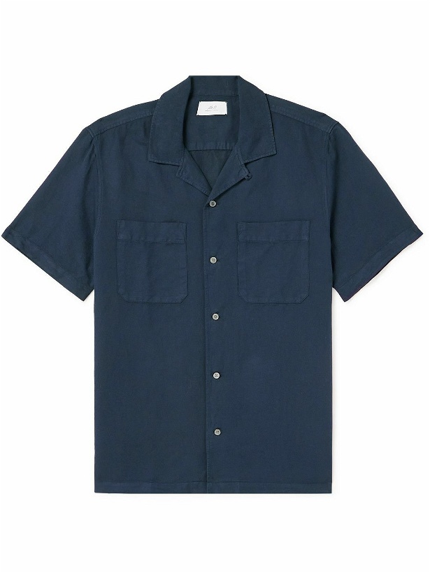 Photo: Mr P. - Michael Convertible-Collar Garment-Dyed Cotton and Linen-Blend Twill Shirt - Blue