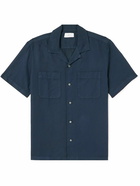 Mr P. - Michael Convertible-Collar Garment-Dyed Cotton and Linen-Blend Twill Shirt - Blue