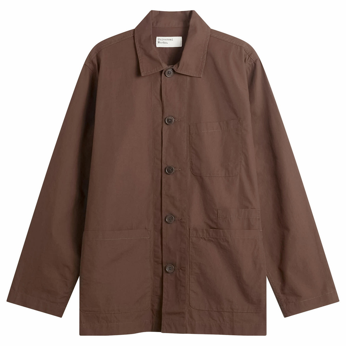 Universal Works Men's Peached Poplin Bakers Overshirt in Brown