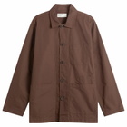 Universal Works Men's Peached Poplin Bakers Overshirt in Brown