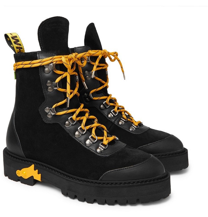 Photo: Off-White - Leather-Trimmed Suede Boots - Black