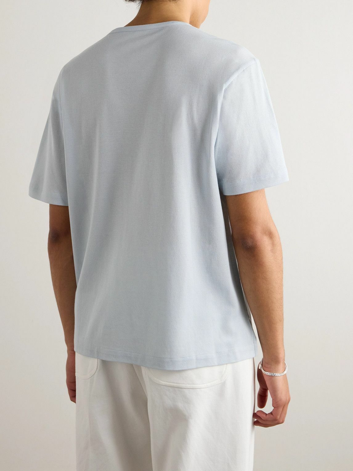 Stòffa - Cotton and Silk-Blend Piquè T-Shirt - Blue