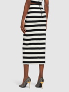 BALMAIN Striped Cotton Blend Jersey Long Skirt
