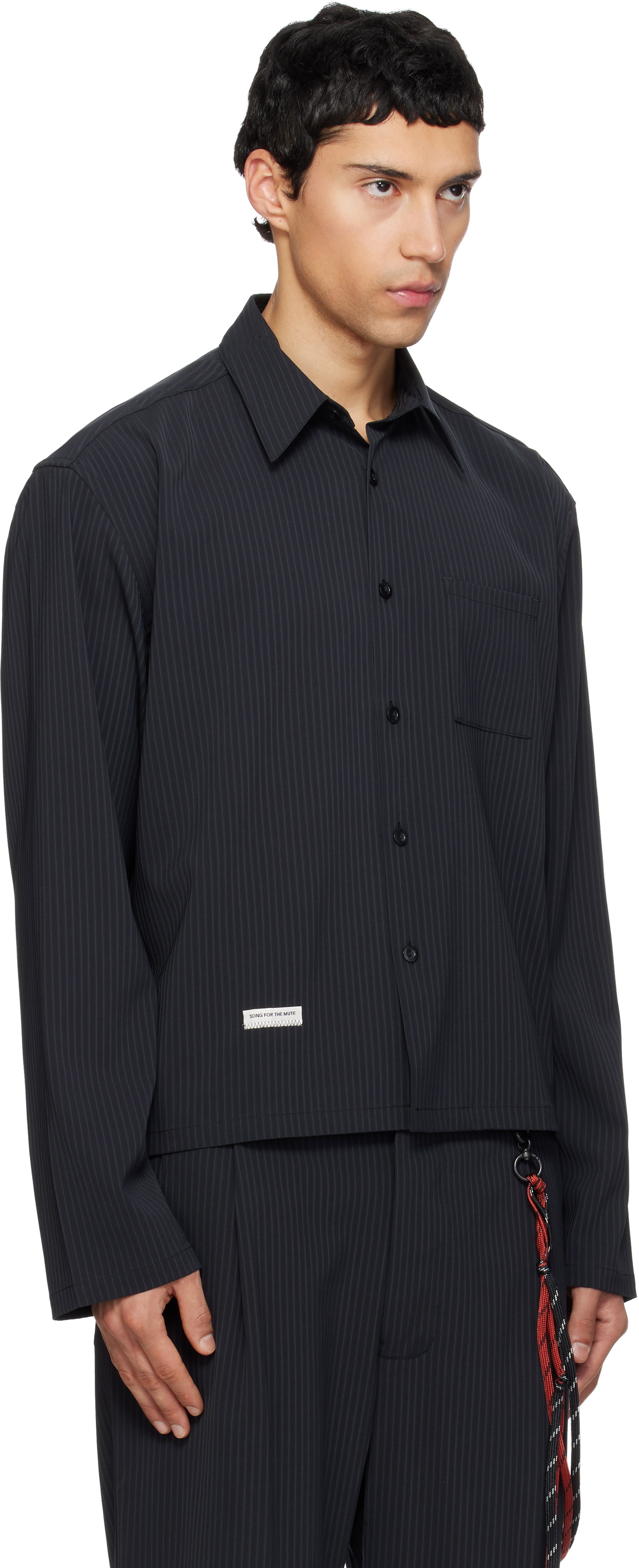 Song for the Mute Navy Pinstripe Gabardine L/S Shirt