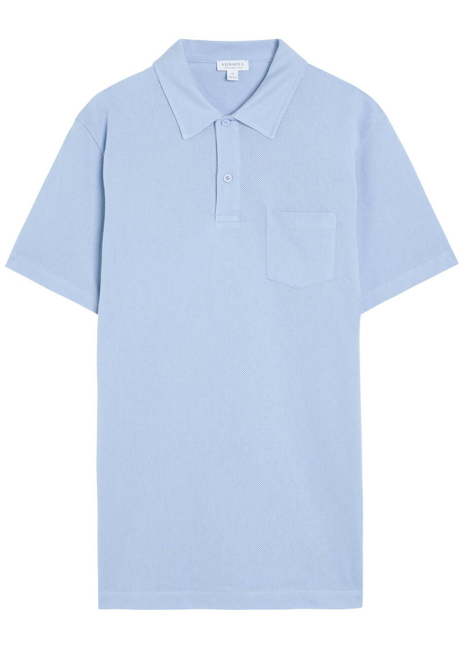Sunspel Cotton-mesh Polo Shirt Blue