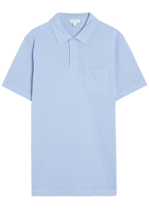 Photo: Sunspel Cotton-mesh Polo Shirt Blue