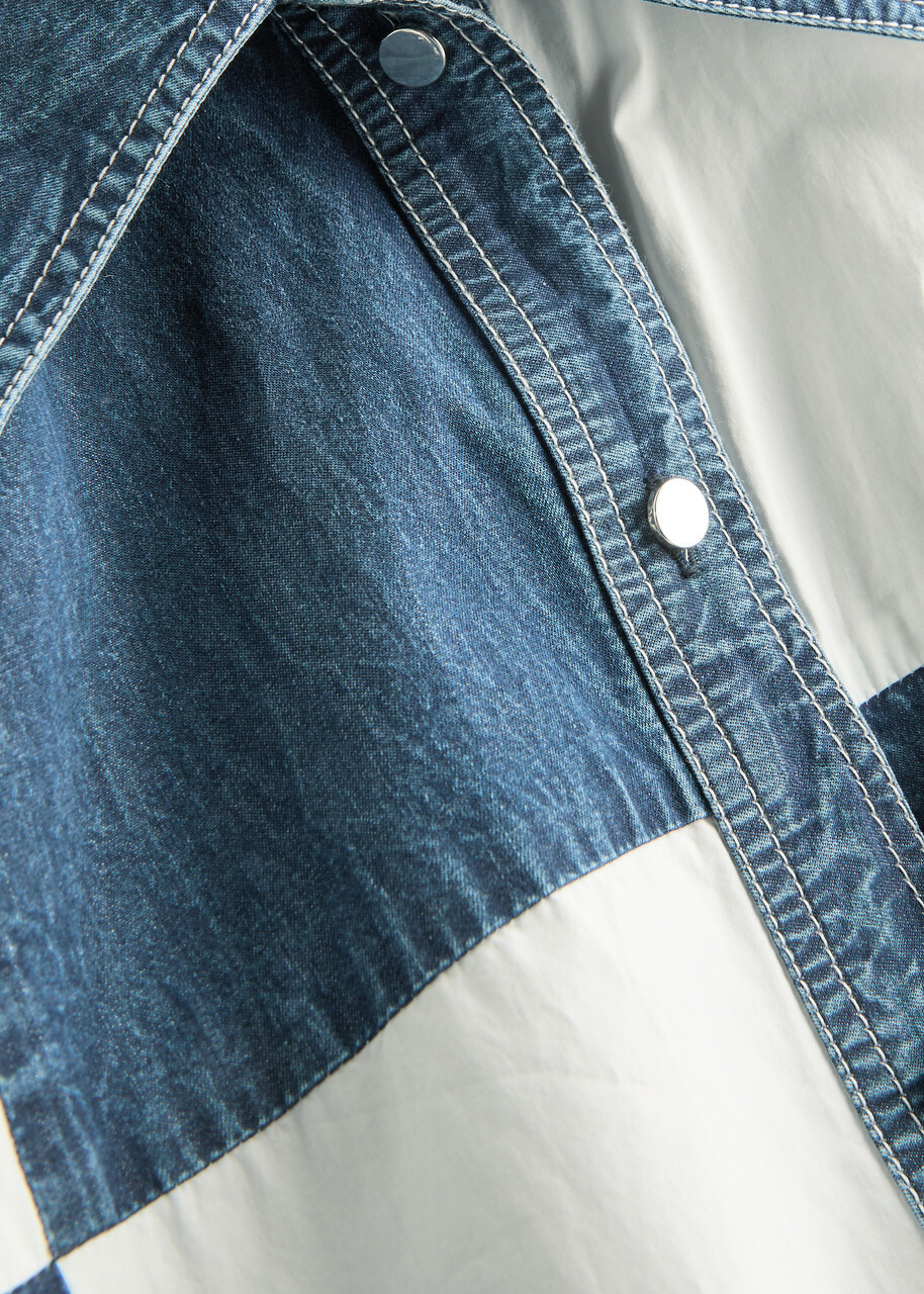 Lovebirds Darcy Checked Denim and Cotton Shirt Blue And White