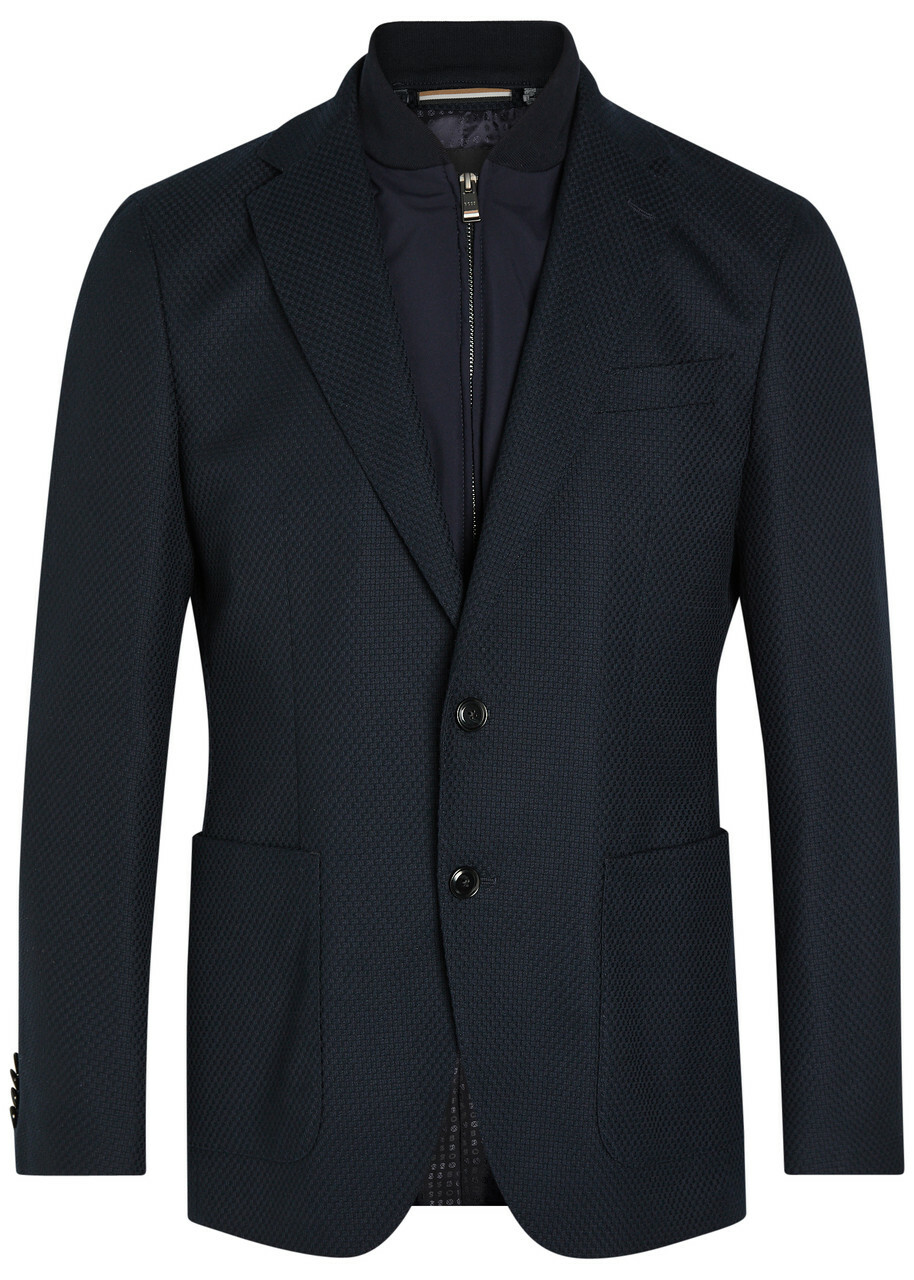 Boss Textured Layered Cotton-blend Blazer Navy