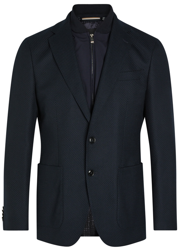 Photo: Boss Textured Layered Cotton-blend Blazer Navy